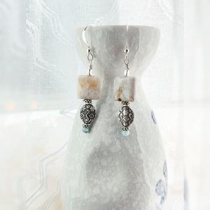 Handmade brioche jasper dangle earrings
